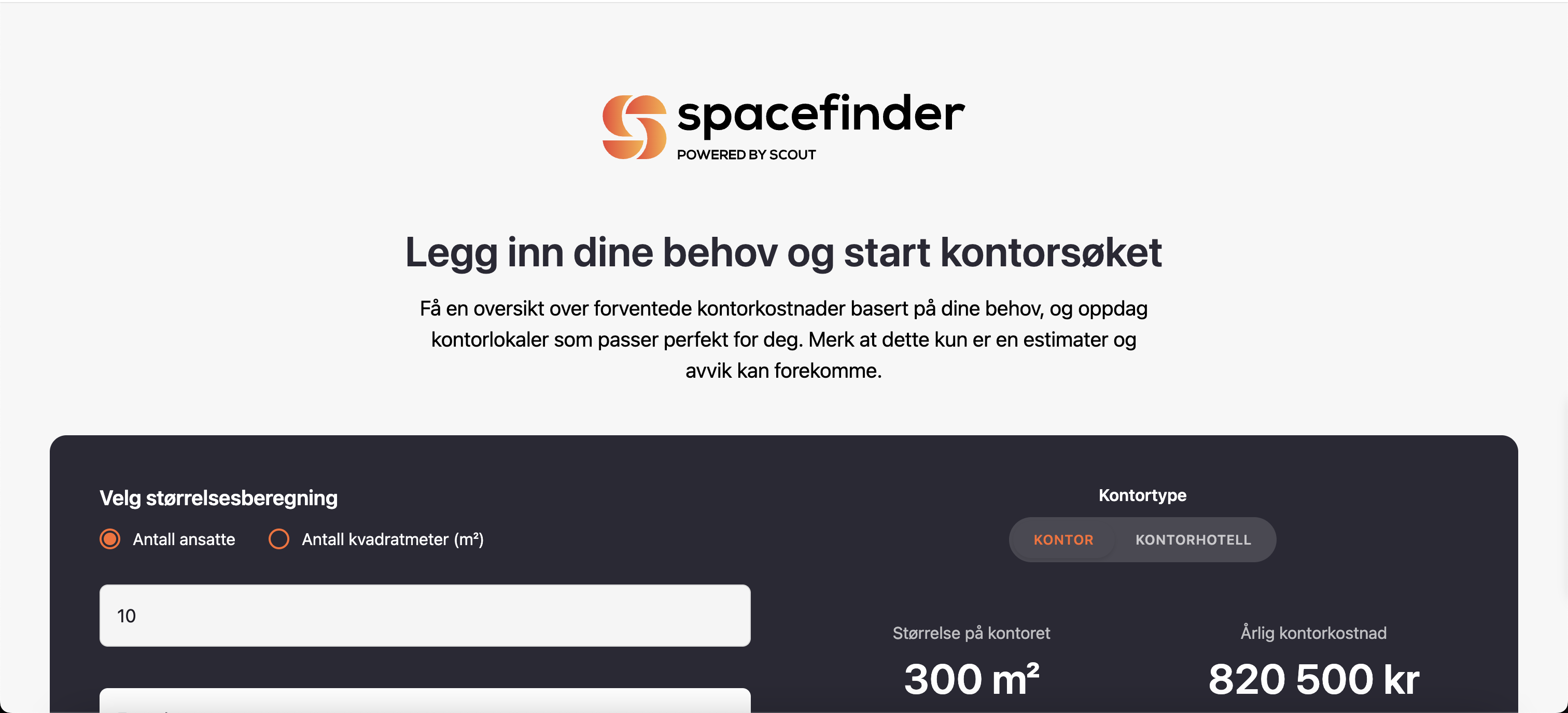 Viser Scout Eiendom sin Spacefinder i Mediabooster sitt design og utviklet løsning